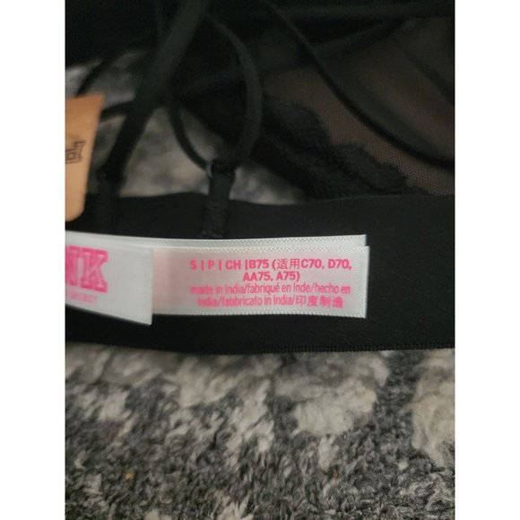 Victoria's Secret PINK Black Lace Strappy Back Halterneck Bralette S/P  NWT - Picture 12 of 16